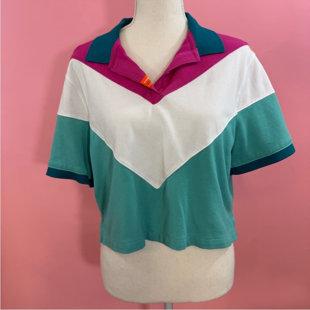 Nike Dri Fit Pink and Teal Crop Polo Jersey NWT